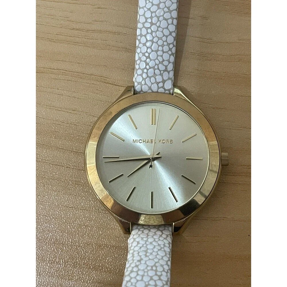 Michael Kors Women’s Gold Tone Watch White Leather Strap